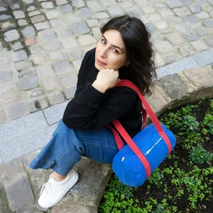 Sac Mini Bowling Bleu & Cerise, doublure unie jaune