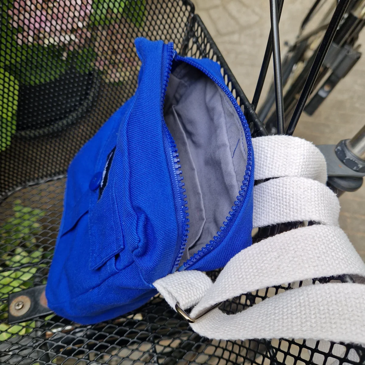 Sacoche Bleue & Ecru, doublure grise – Image 5