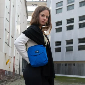 Sacoche Bleue & Olive, doublure à carreaux