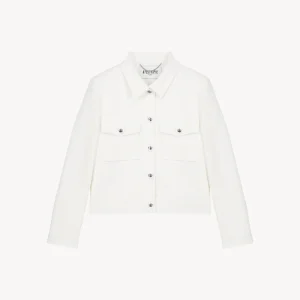 Blouson court à col chemise blanc cassé