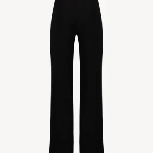 Pantalon droit en crêpe noir avec élastique à la taille