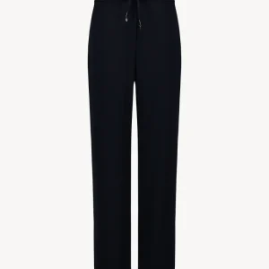 Pantalon fluide marine avec ceinture et détail cuir