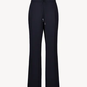 Pantalon fluide en soie marine avec taille élastique