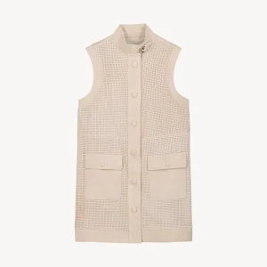 Veste sans manche en daim perforé beige clair