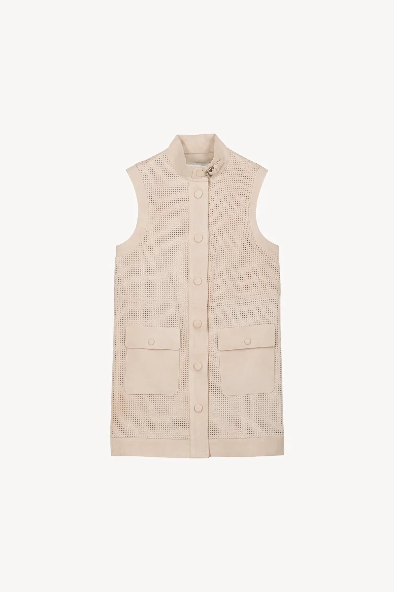 Veste sans manche en daim perforé beige clair – Image 2