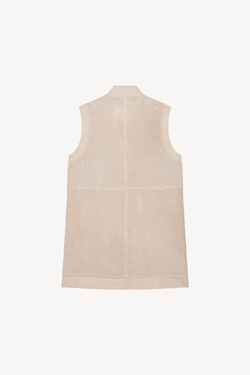 Veste sans manche en daim perforé beige clair – Image 8