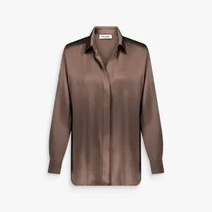 Chemise droite taupe en soie