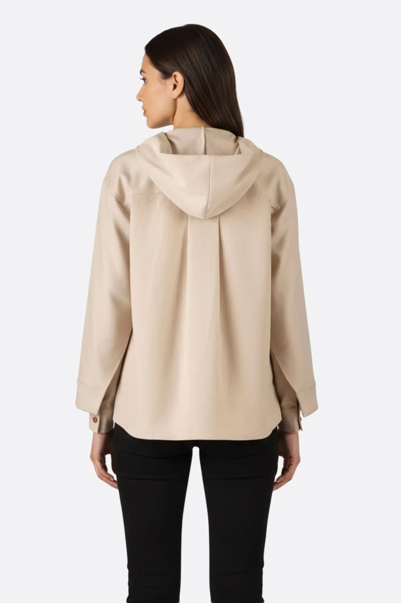 Veste à capuche zippée en toile de coton beige – Image 4