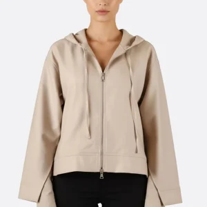 Veste à capuche zippée en toile de coton beige