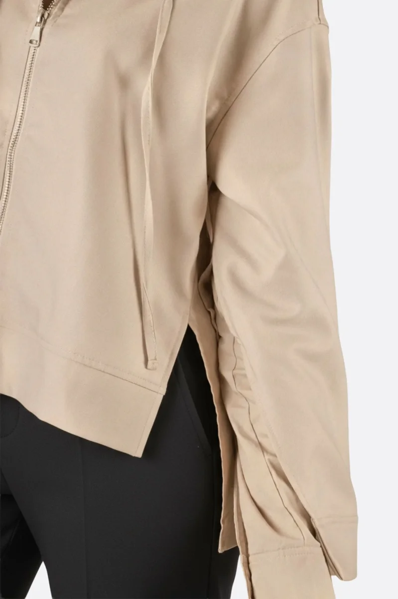 Veste à capuche zippée en toile de coton beige – Image 5