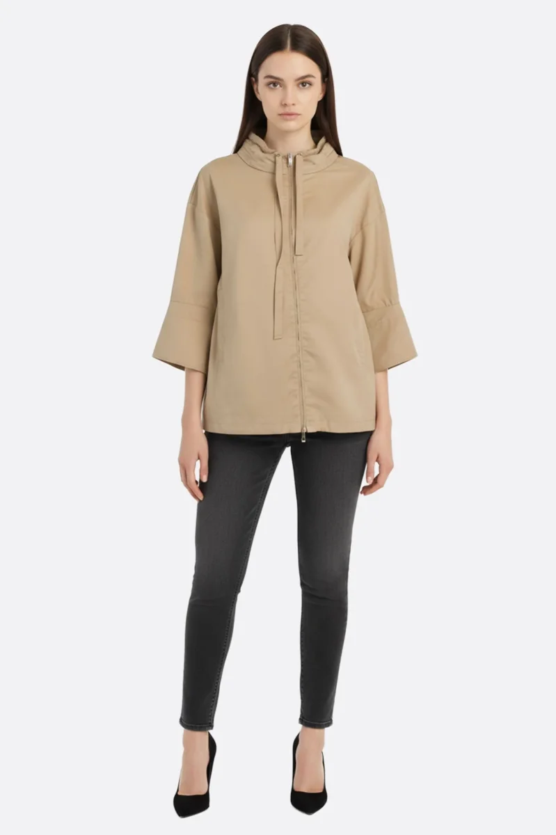 Veste ample beige à capuche dissimulée – Image 3