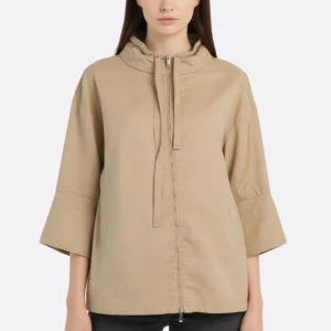 Veste ample beige à capuche dissimulée