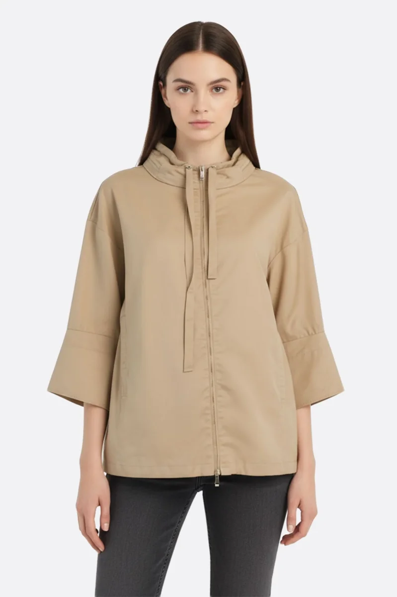 Veste ample beige à capuche dissimulée – Image 2