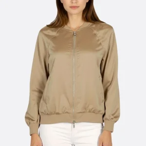 Veste bomber satinée beige taupe zippée