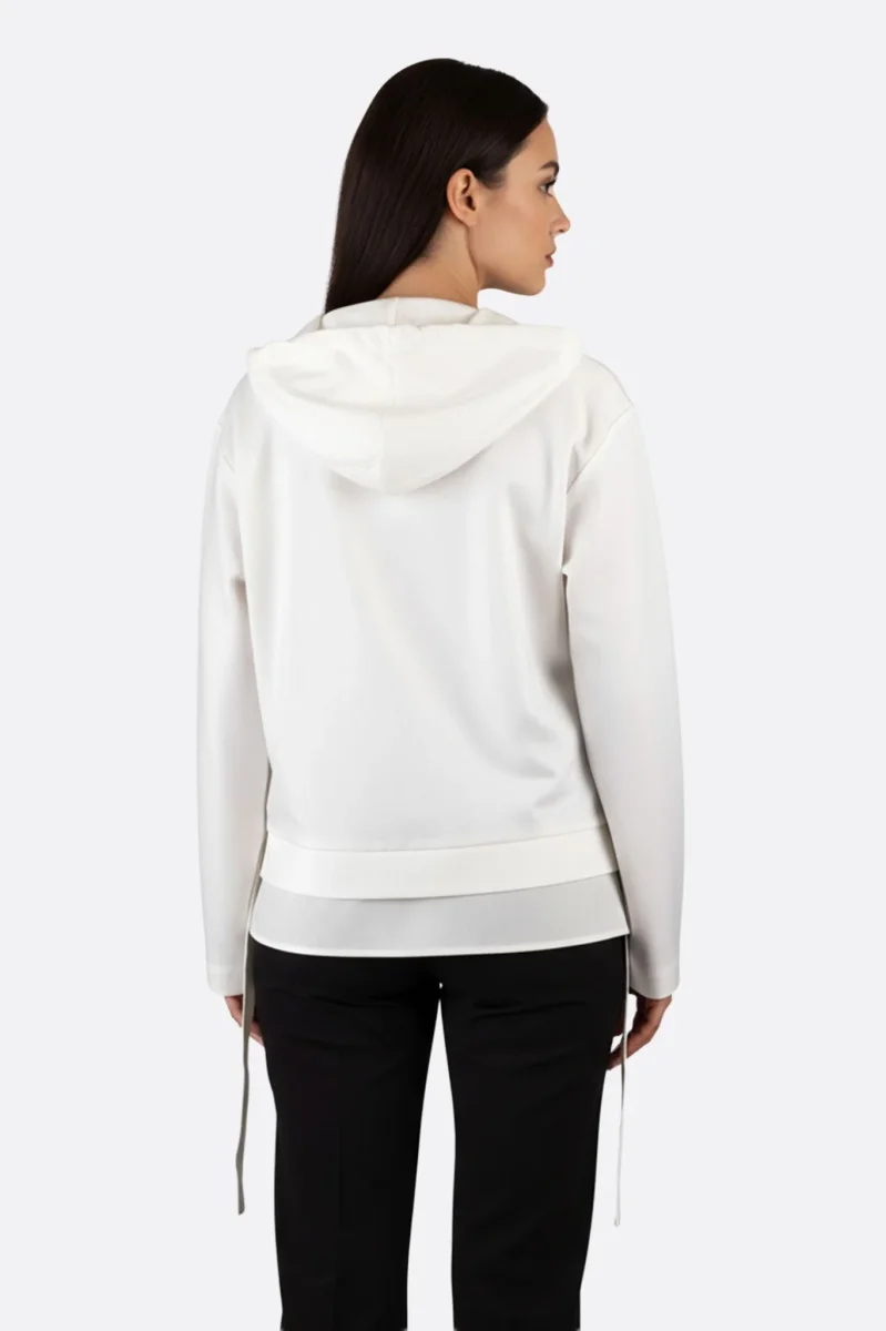 Veste-chemise blanche légère à capuche et liens à nouer – Image 4