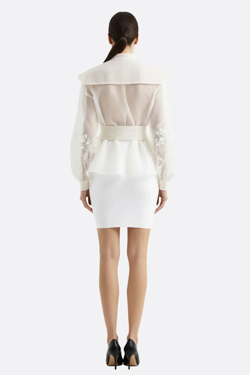 Veste-Chemise en organza écru à motif floral – Image 4