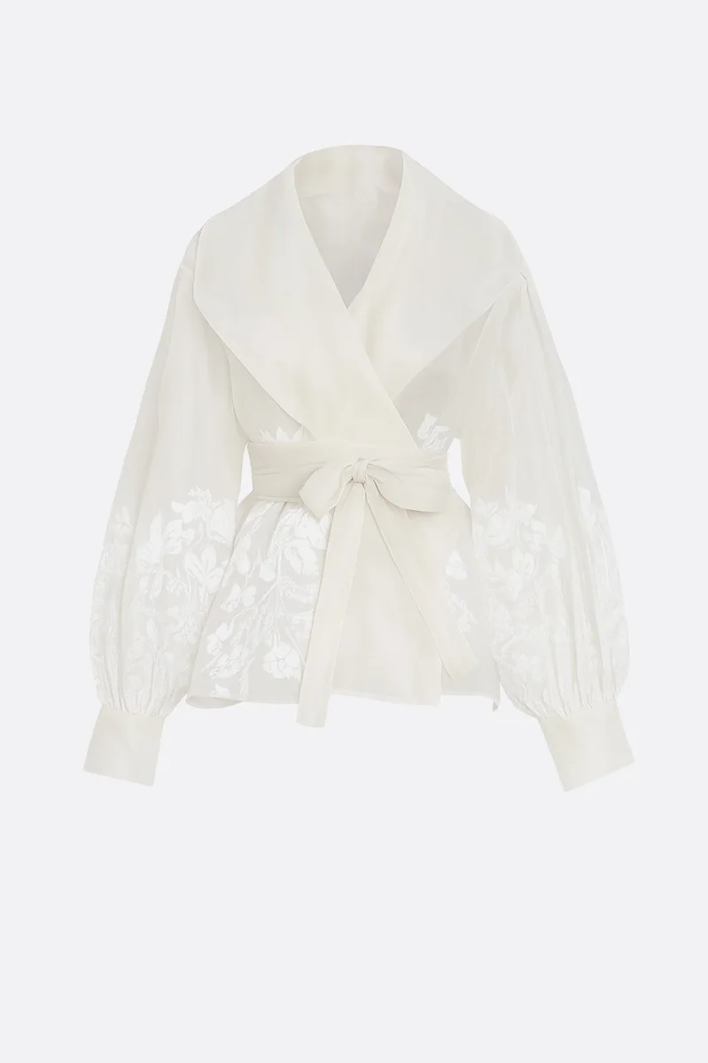 Veste-Chemise en organza écru à motif floral – Image 6