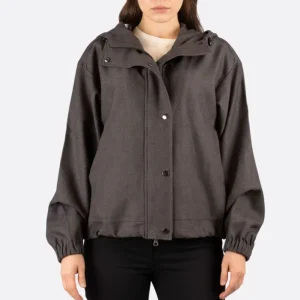 Veste coupe-vent sport en tissu gris anthracite