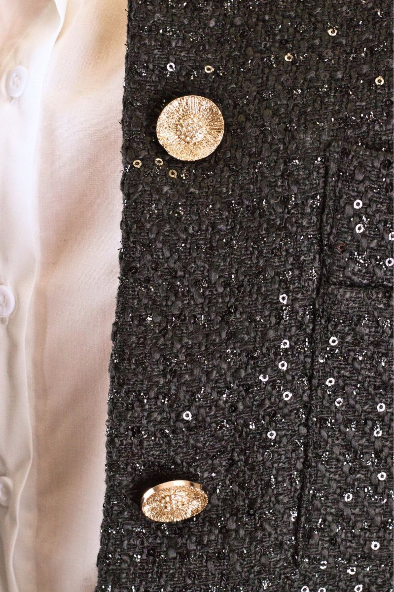 Veste courte en tweed noir à sequins – Image 5