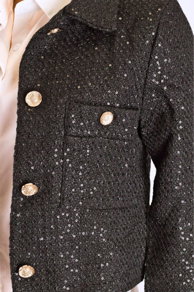 Veste courte en tweed noir à sequins – Image 7