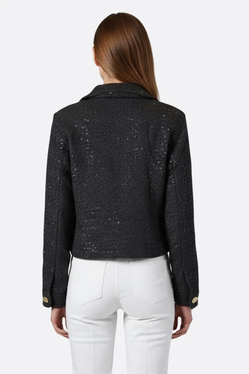 Veste courte en tweed noir à sequins – Image 4
