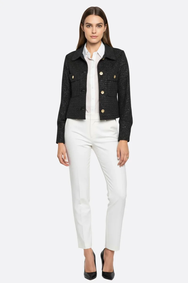 Veste courte en tweed noir à sequins – Image 3