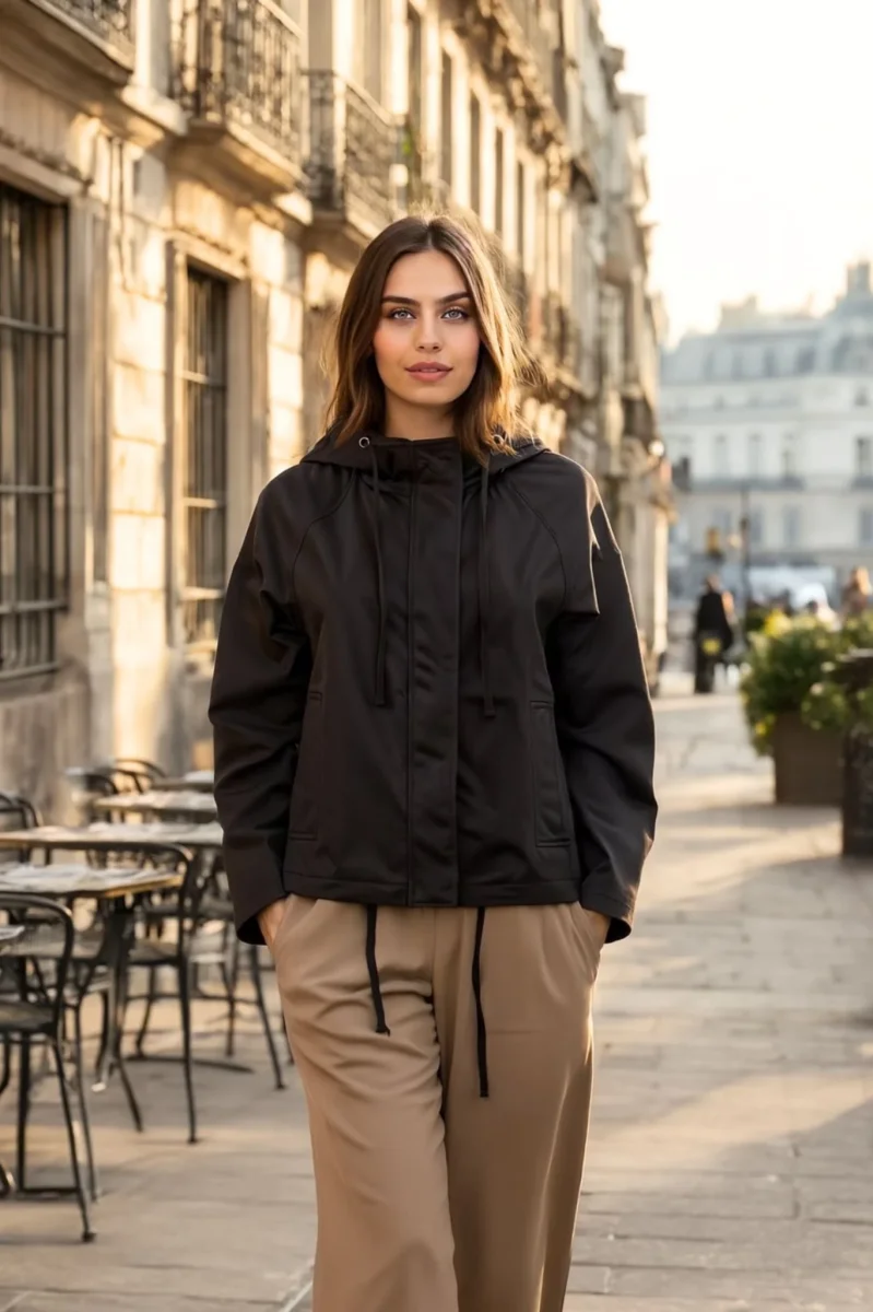 Veste noire légère à capuche à coupe droite ample – Image 5