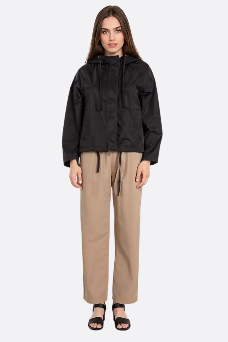 Veste noire légère à capuche à coupe droite ample – Image 3