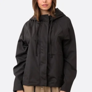 Veste noire légère à capuche à coupe droite ample