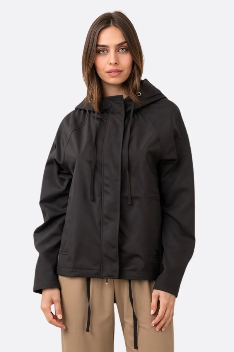 Veste noire légère à capuche à coupe droite ample