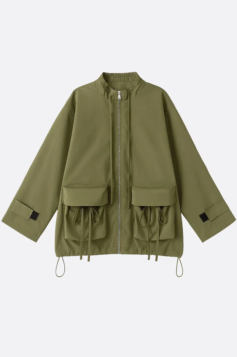 Veste saharienne vert kaki à cordons ajustables – Image 5