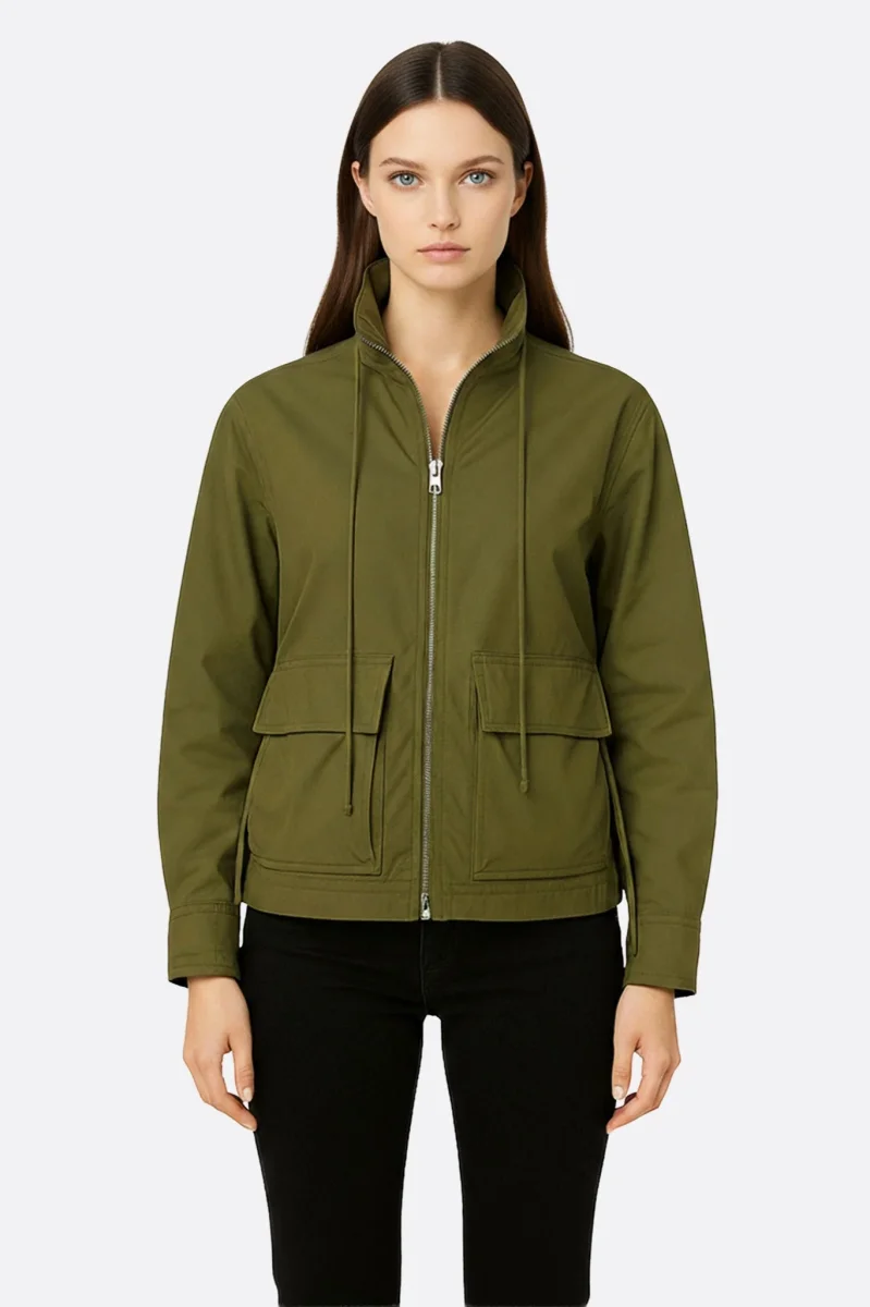 Veste saharienne vert kaki à cordons ajustables – Image 2