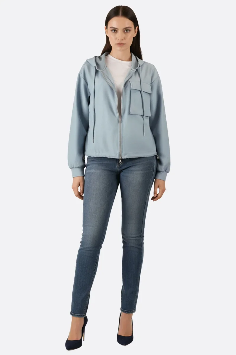 Veste sport zippée à capuche bleue – Image 5