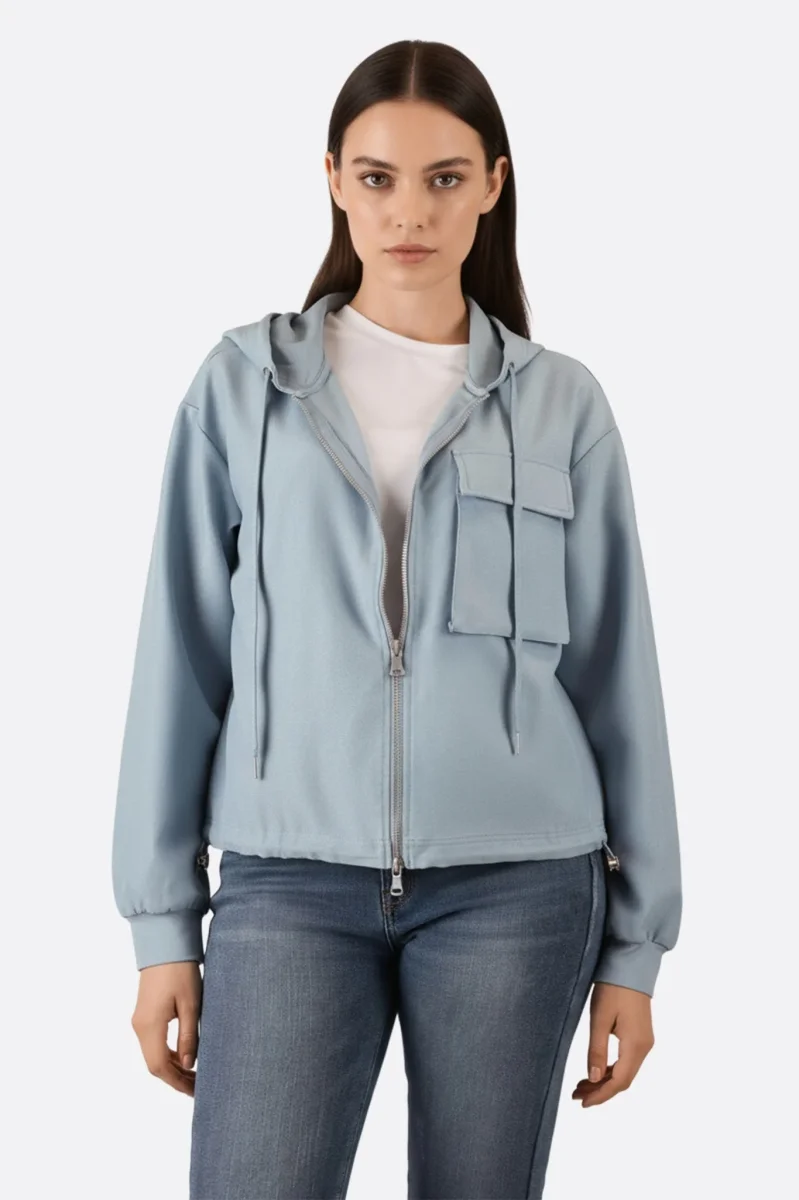 Veste sport zippée à capuche bleue