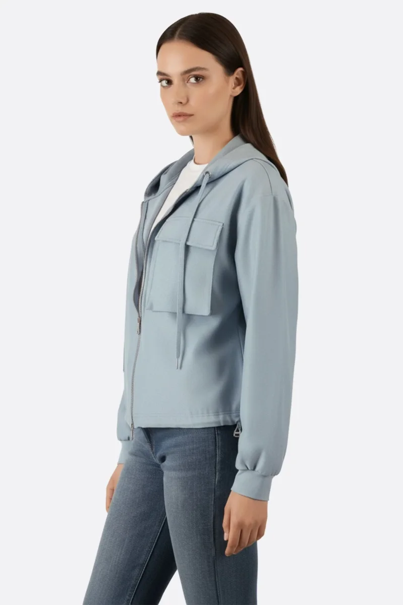 Veste sport zippée à capuche bleue – Image 3